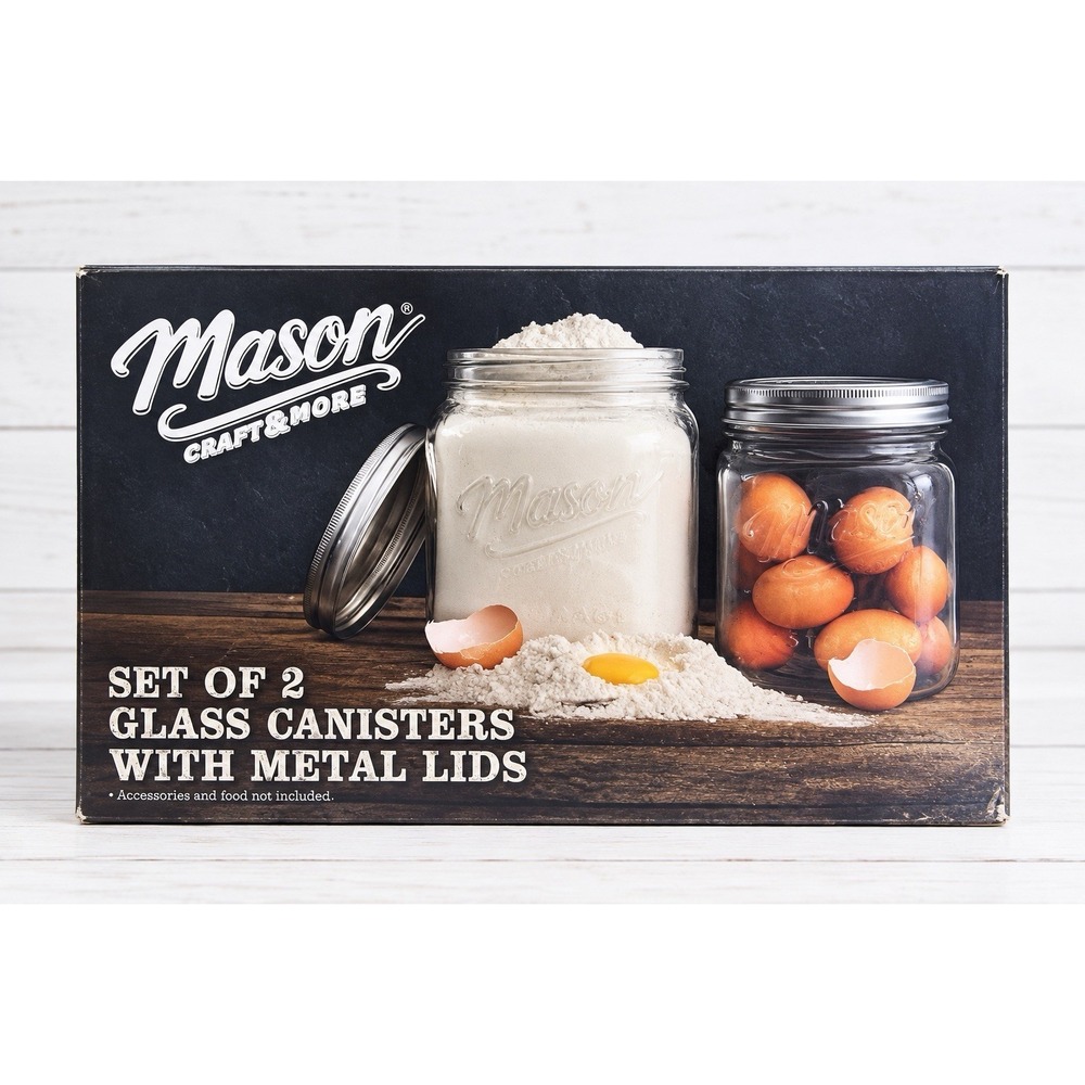 Mason Craft & More Glass Canisters Set of 2, 91 oz Each, Metal Lids TTU-S635